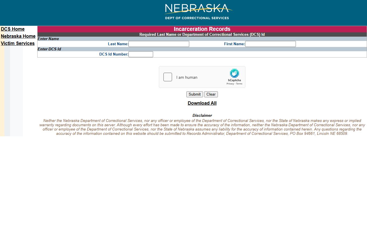 Nebraska NDCS inmate search for Jefferson County sentenced inmate records