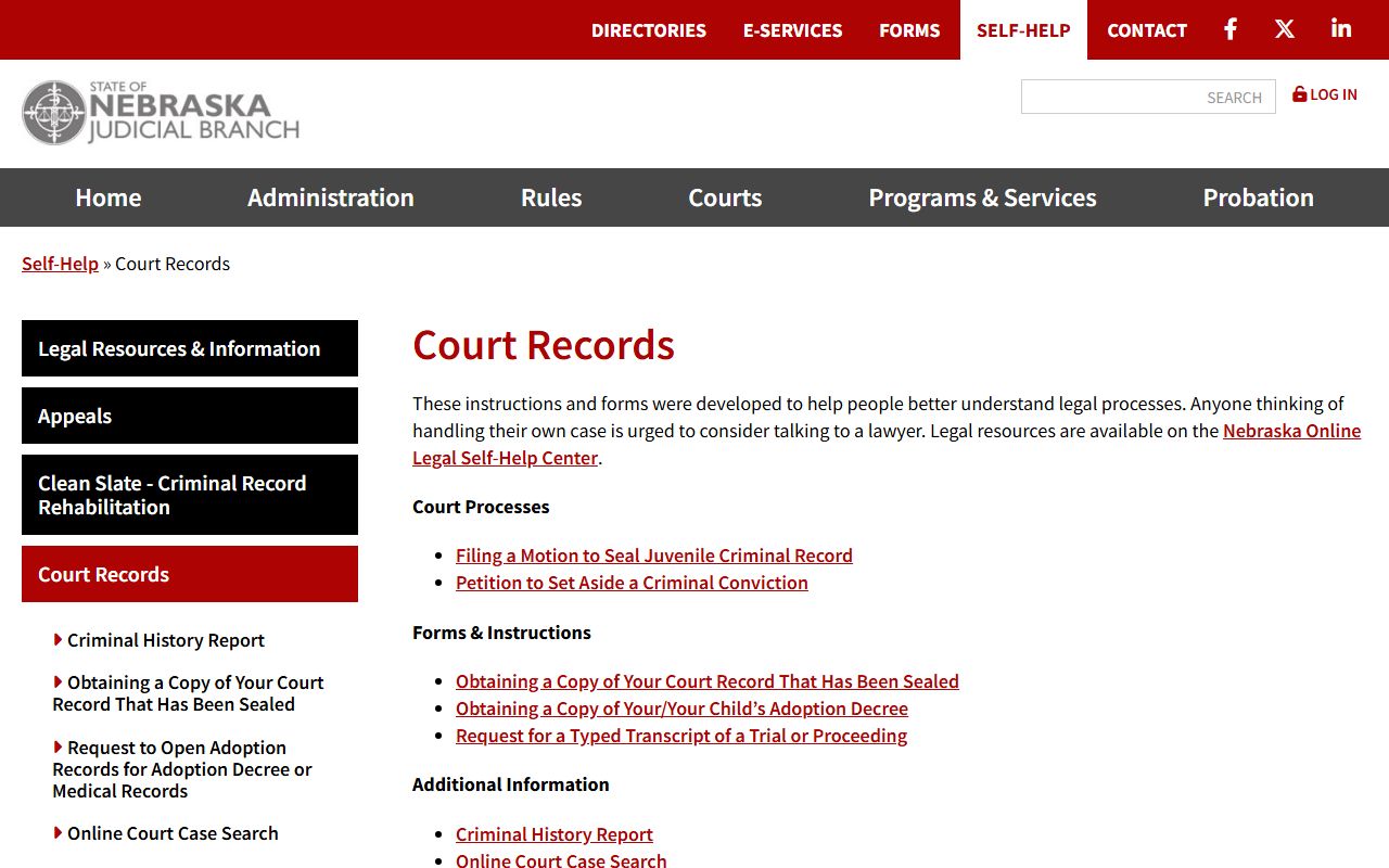 Nebraska court records help page for Jefferson County court records after arrest